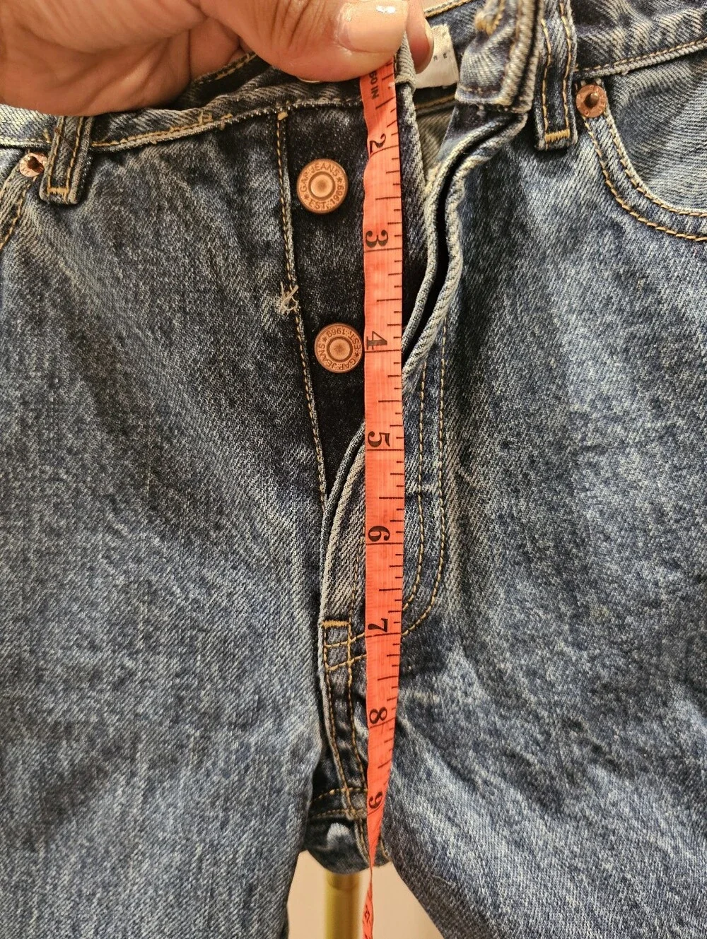 Vintage Low Rise GAP Relaxed Blue Denim Jeans with Brown Embroidered Cuffs